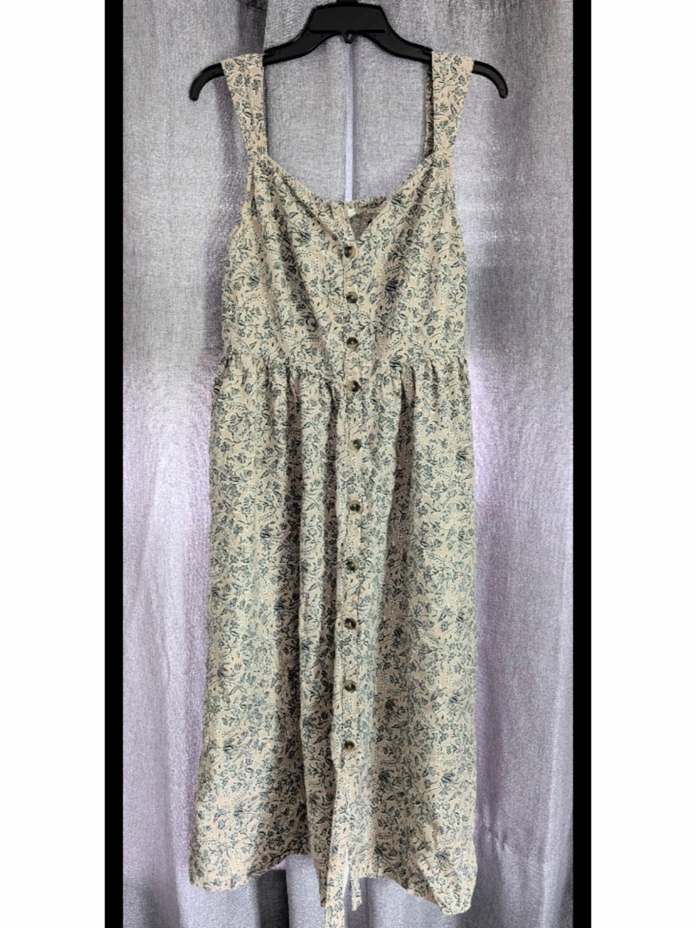 a.n.a Cotton Linen Blend Tan Floral Print Button Down Adjustable Midi Dress
